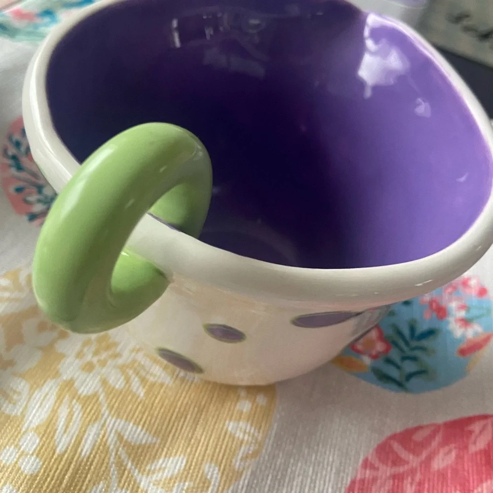 Polka Dot Ceramic measuring Bowl Set - Purple and Green
